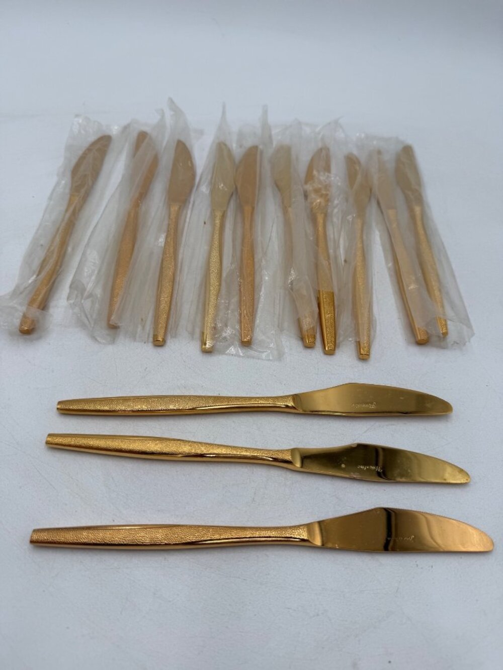 Florentine Gold Stainless Steel Butter Knives Set 13 Textured Handles MCM